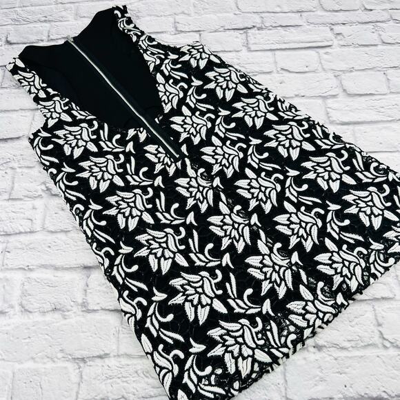 SAM EDELMAN Dress Womans Medium Black White Lace Sheath Sleeveless Embroidereded - Picture 9 of 10